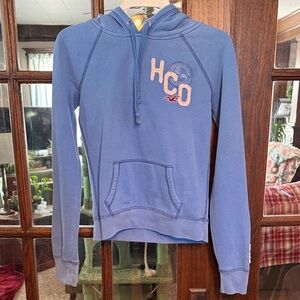 Hollister Blue Hoodie with White and Red Logo Y2K Size Medium Sleeve Graphic